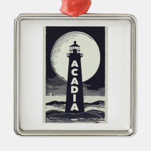 Acadia National Park Lighthouse Moon Metal Ornament