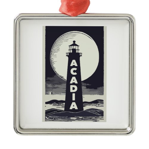 Acadia National Park Lighthouse Moon Metal Ornament