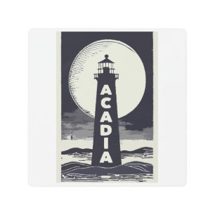 Acadia National Park Lighthouse Moon Metal Print