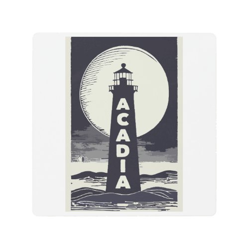 Acadia National Park Lighthouse Moon Metal Print