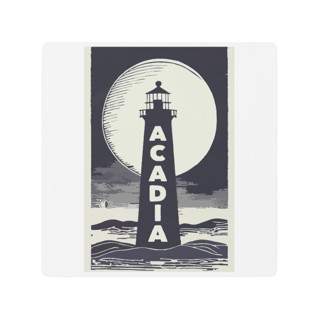 Acadia National Park Lighthouse Moon Metal Print (Front)