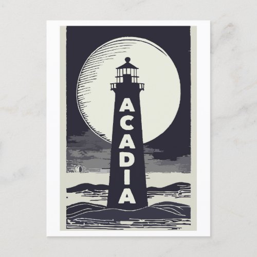 Acadia National Park Lighthouse Moon Postcard