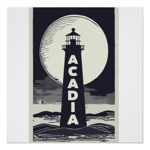 Acadia National Park Lighthouse Moon Poster