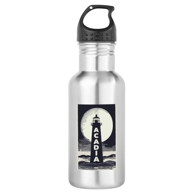 Acadia National Park Lighthouse Moon Stainless Steel Water Bottle (Front)
