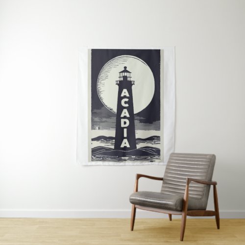 Acadia National Park Lighthouse Moon Tapestry