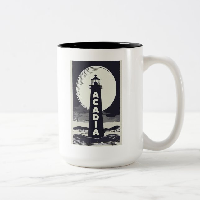 Acadia National Park Lighthouse Moon Two-Tone Coffee Mug (Right)