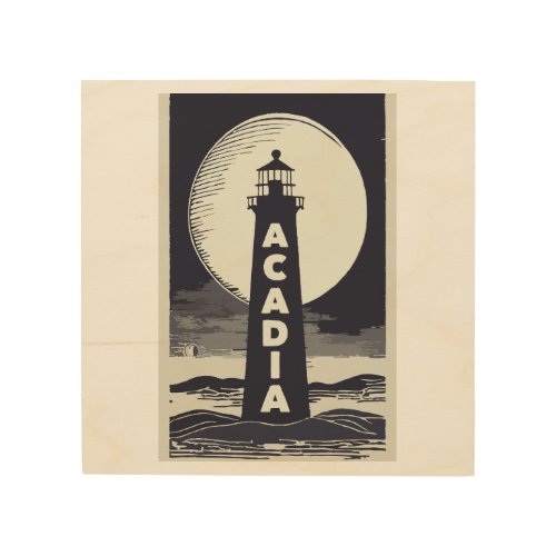 Acadia National Park Lighthouse Moon Wood Wall Art