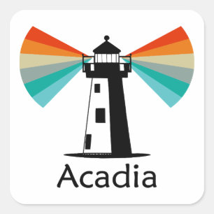 Acadia National Park Lighthouse Rainbow Square Sticker