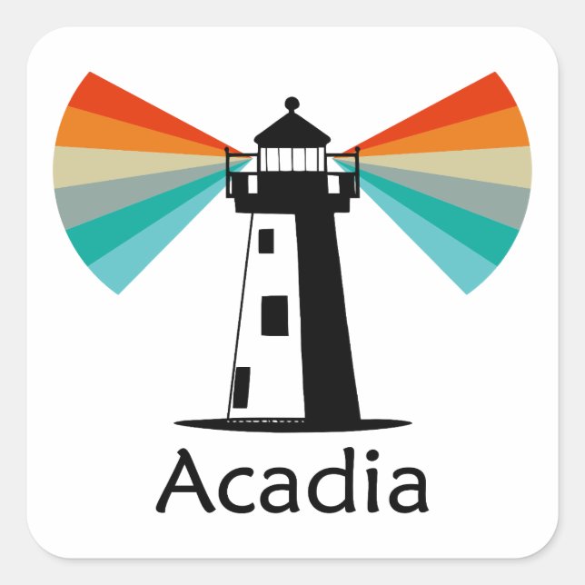 Acadia National Park Lighthouse Rainbow Square Sticker (Front)