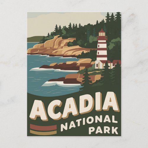 Acadia National Park Lighthouse Travel Art Holiday Postcard