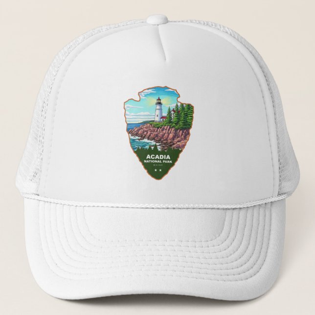 Acadia National Park Maine Arrowhead Trucker Hat (Front)