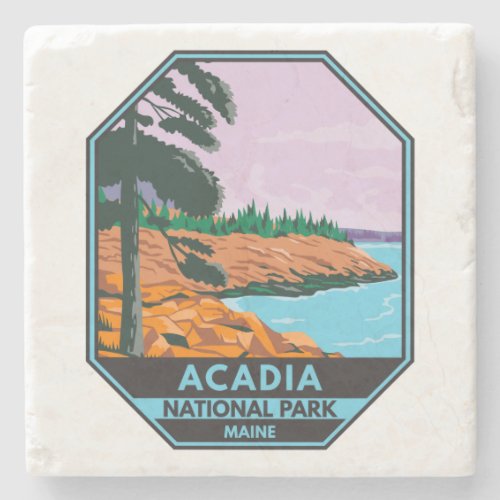 Acadia National Park Maine Bar Harbor Vintage Stone Coaster