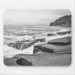 Acadia National Park Maine Coast Black and White Mouse Pad