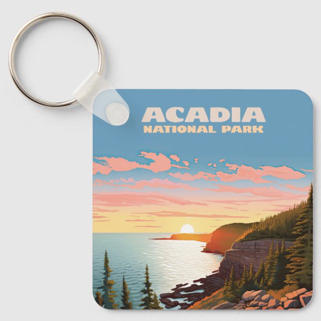 Acadia National Park Maine Coast Retro Keychain (Front)