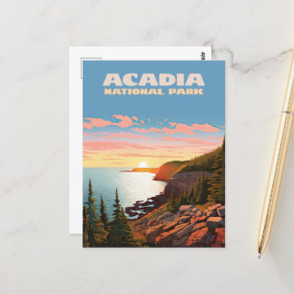 Acadia National Park Maine Coast Retro Postcard