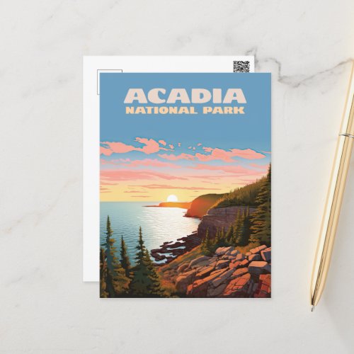 Acadia National Park Maine Coast Retro Postcard