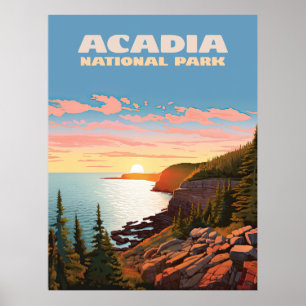 Acadia National Park Maine Coast Retro Poster