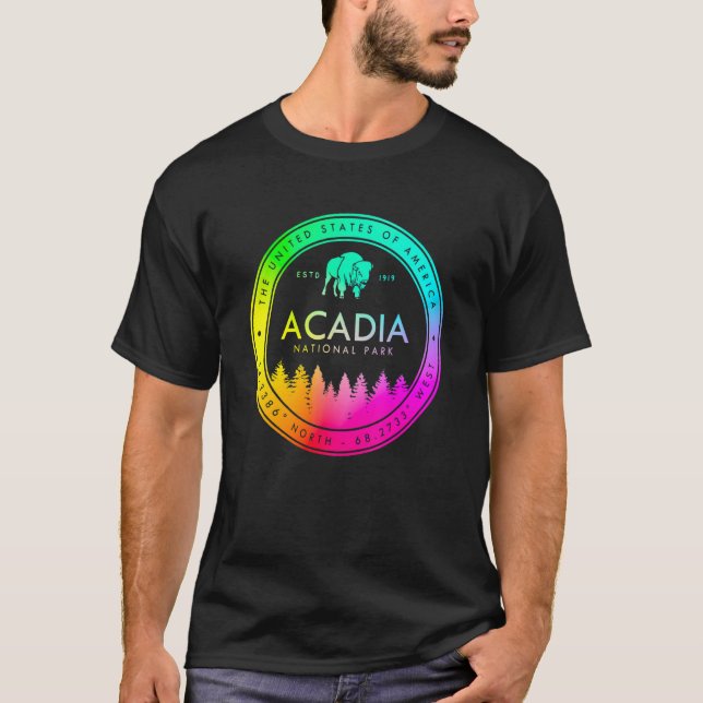 Acadia National Park  Maine Emblem Souvenirs T-Shirt (Front)