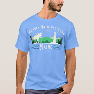 Acadia National Park Maine Lighthouse Moose Souven T-Shirt