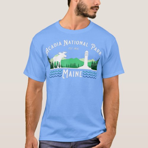 Acadia National Park Maine Lighthouse Moose Souven T_Shirt