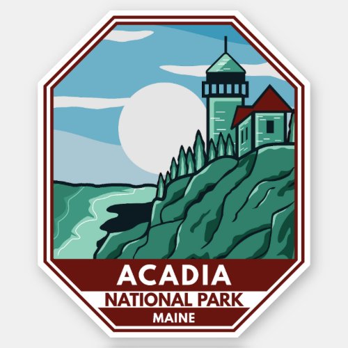 Acadia National Park Maine Lighthouse Retro Emblem Sticker