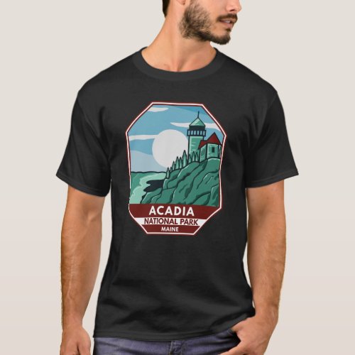 Acadia National Park Maine Lighthouse Retro Emblem T_Shirt