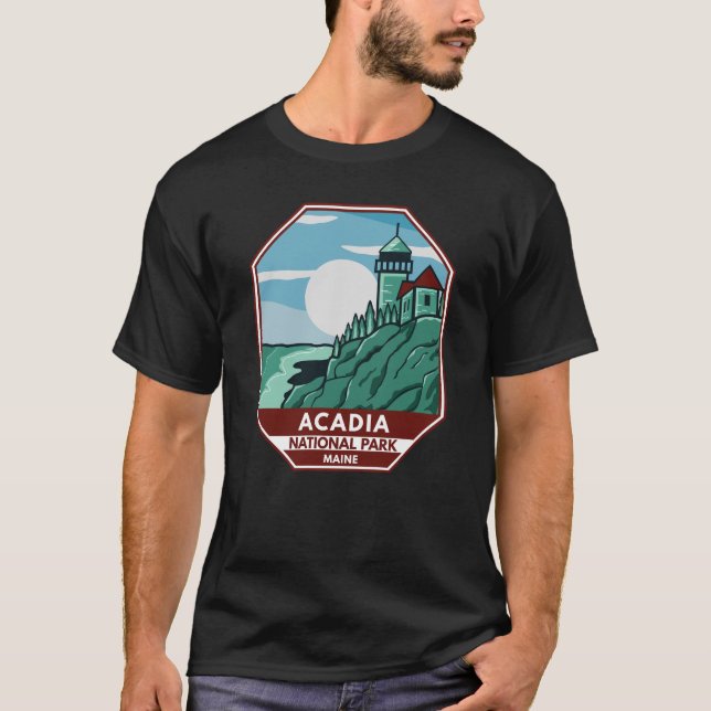 Acadia National Park Maine Lighthouse Retro Emblem T-Shirt (Front)