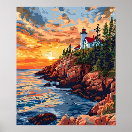 Acadia National Park Maine Lighthouse Travel Poster