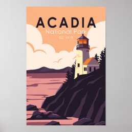Acadia National Park Maine Lighthouse Vintage Poster