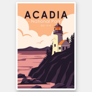 Acadia National Park Maine Lighthouse Vintage Sticker