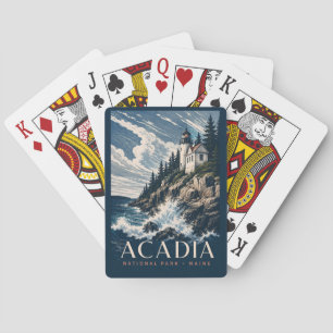 Acadia National Park Maine Modern Woodblock Travel Poker Cards
