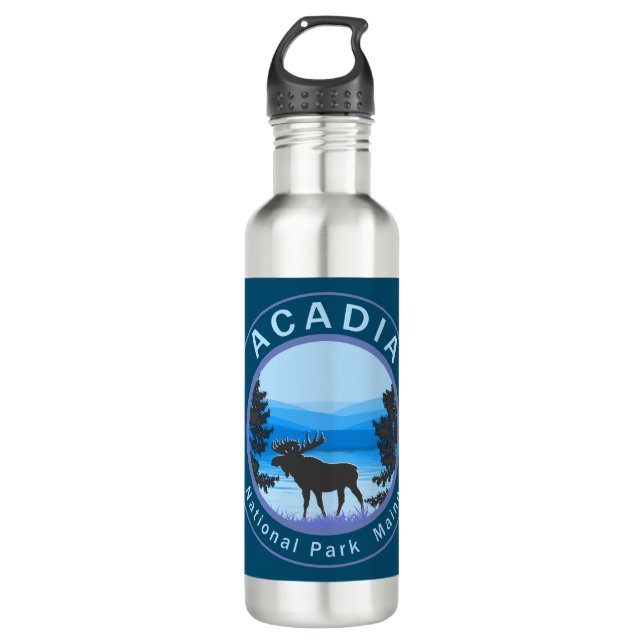 Acadia National Park Maine Moose Stainless Steel Water Bottle (Front)