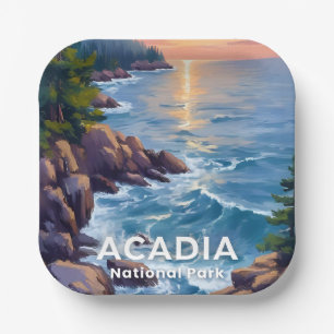 Acadia National Park   Maine Painting Travel Art Paper Plates