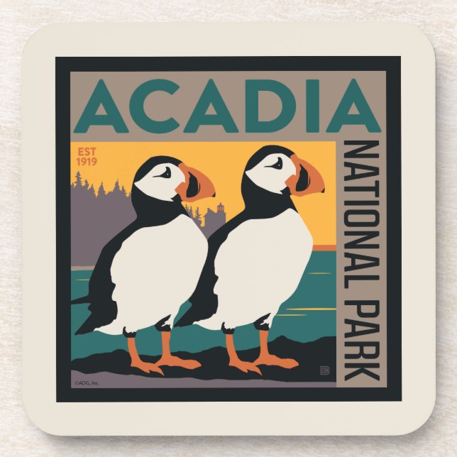 Acadia National Park, Maine | Puffins Beverage Coaster (Front)