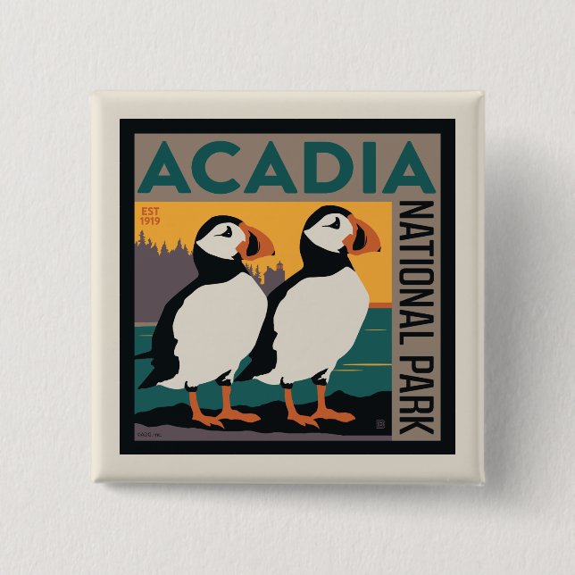 Acadia National Park, Maine | Puffins Button (Front)
