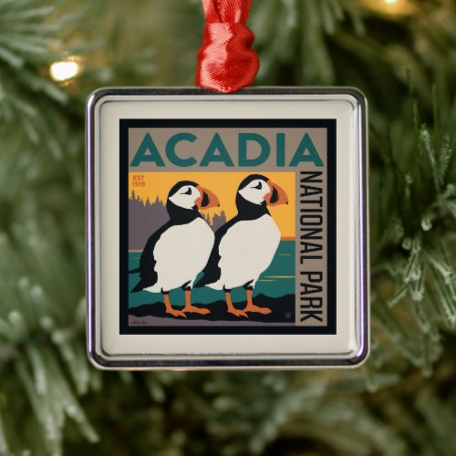 Acadia National Park Maine  Puffins Metal Ornament