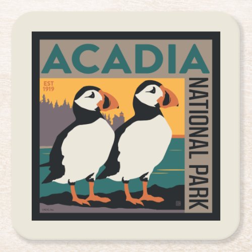 Acadia National Park Maine  Puffins Square Paper Coaster