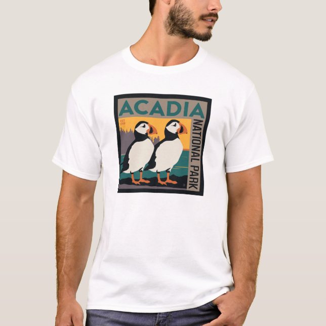 Acadia National Park, Maine | Puffins T-Shirt (Front)