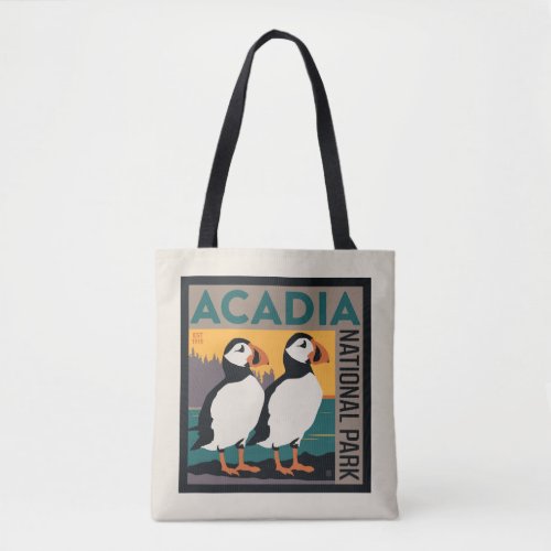 Acadia National Park Maine  Puffins Tote Bag