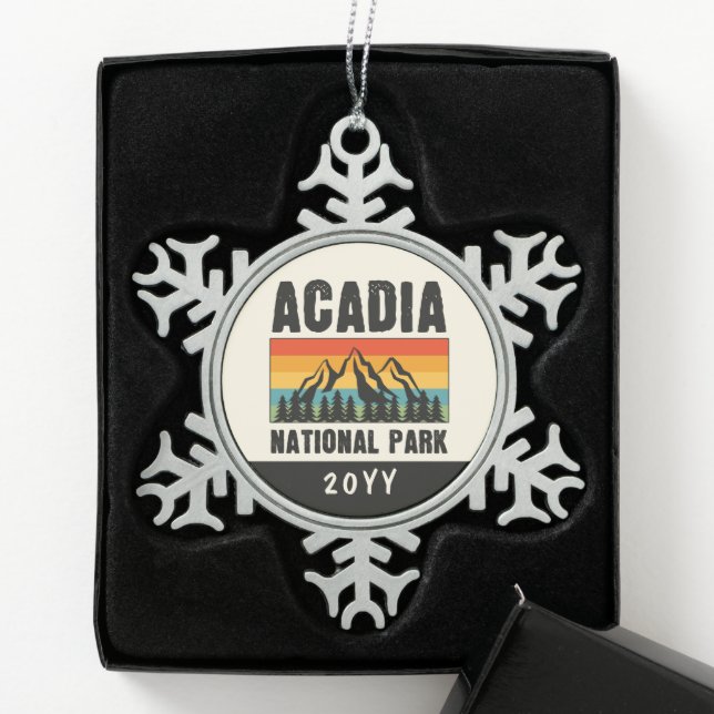 Acadia National Park, Maine Retro Custom Year Snowflake Pewter Christmas Ornament (Box)
