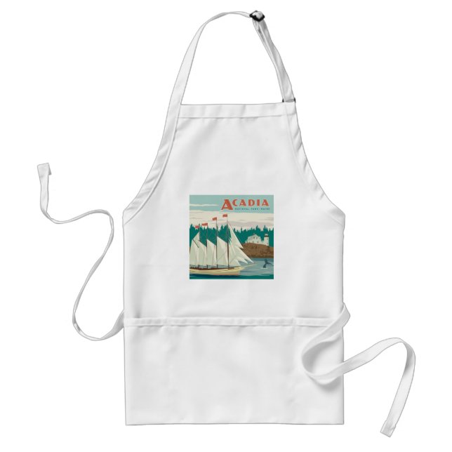 Acadia National Park, Maine | Sailboat & Whale Adult Apron (Front)