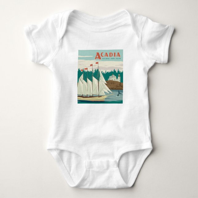 Acadia National Park, Maine | Sailboat & Whale Baby Bodysuit (Front)