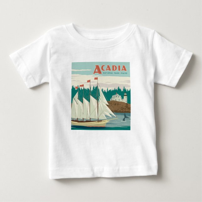 Acadia National Park, Maine | Sailboat & Whale Baby T-Shirt (Front)
