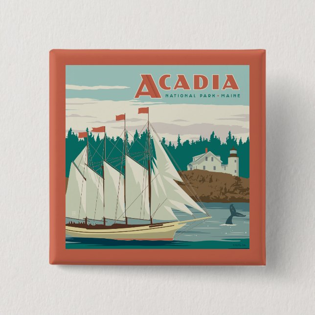 Acadia National Park, Maine | Sailboat & Whale Button (Front)