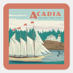 Acadia National Park, Maine Sailboat & Whale Square Sticker