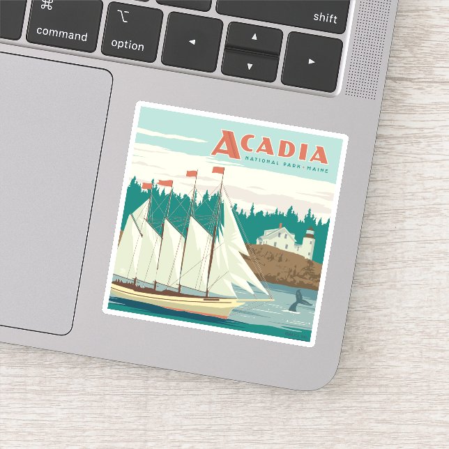 Acadia National Park, Maine | Sailboat & Whale Sticker (Detail)