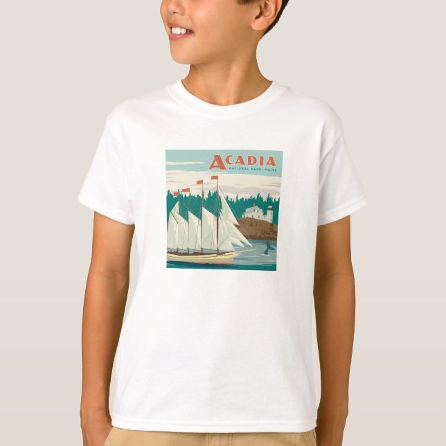 Acadia National Park, Maine | Sailboat & Whale T-Shirt (Front)