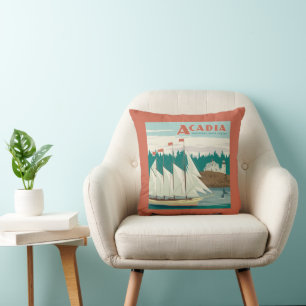 Acadia National Park, Maine   Sailboat & Whale Throw Pillow