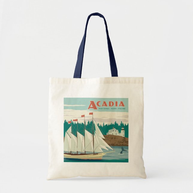 Acadia National Park, Maine | Sailboat & Whale Tote Bag (Front)