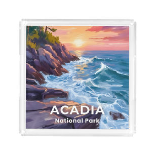 Acadia National Park Otter Cliffs Maine Travel Acrylic Tray